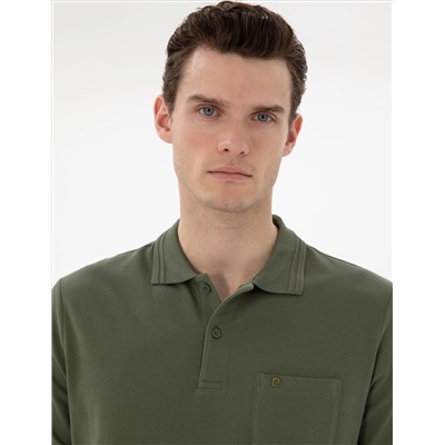 Haki Regular Fit %100 Pamuk Polo Yaka Basic Tişört
