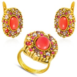 Комплект (коралл, кристаллы микс; покрытие золото)