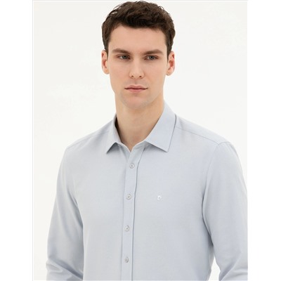Gri Slim Fit Uzun Kollu Gömlek