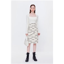 Falda recta de talle alto Beige