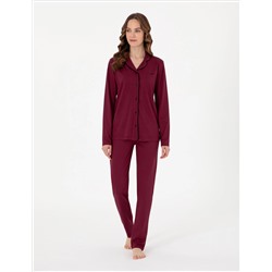 Bordo Gömlek Pijama Takımı