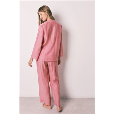 Pijama largo satinado rosa