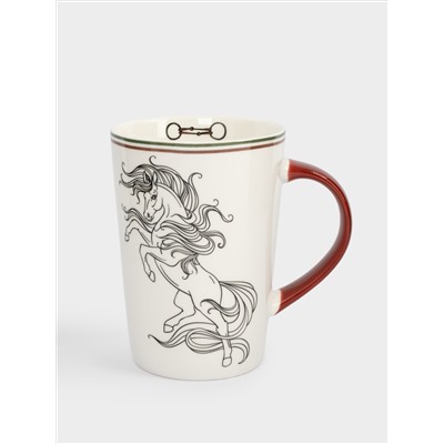 Кружка, 420 мл, фарфор N, бело-бордовая, Лошадь, Horse