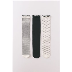 Pack 3 calcetines largos estampado blanco y negro