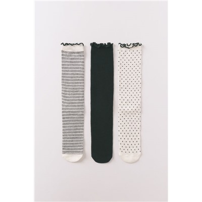 Pack 3 calcetines largos estampado blanco y negro
