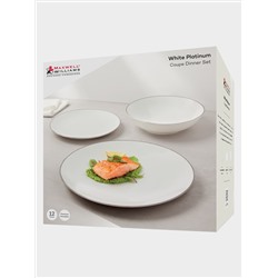 Сервиз обеденный, 4 перс, 12 пр, фарфор P, белый, с серебристым кантом, White Platinum