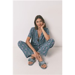 Pijama camisero largo flores verde