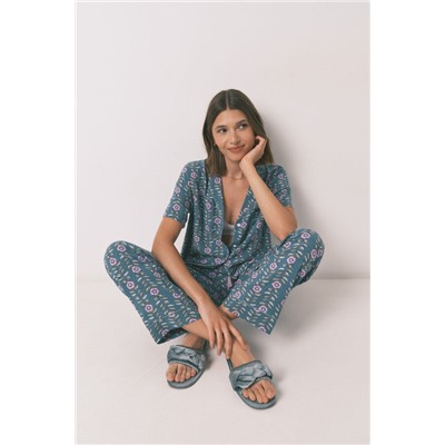 Pijama camisero largo flores verde
