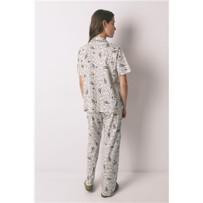 Pijama camisero algodón Paisley verde