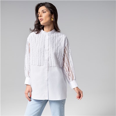 Рубашка комбинированная с вышивкой, Вне конкуренции (white snow)