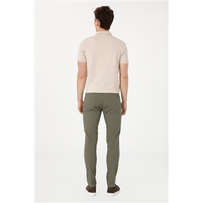 Erkek Koyu Haki Slim Fit Kanvas Pantolon