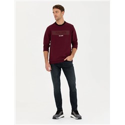 Bordo Regular Fit Bisiklet Yaka Sweatshirt