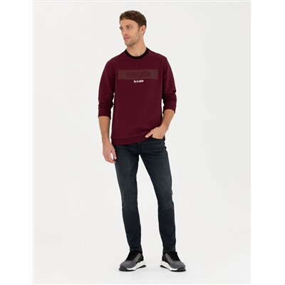 Bordo Regular Fit Bisiklet Yaka Sweatshirt