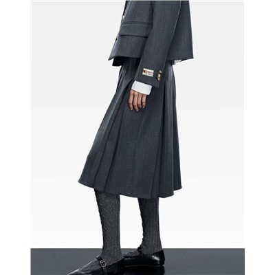 Женская плотная слегка эластичная юбка миди из смеси овечьей шерсти с плиссировкой