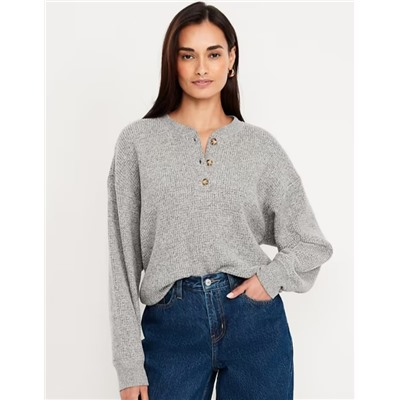 Oversized Cozy Waffle Henley Top