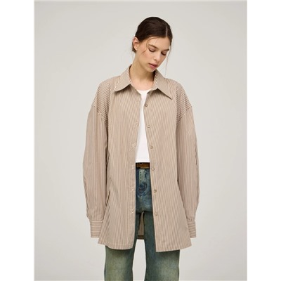 Бежевая полосатая рубашка с топом