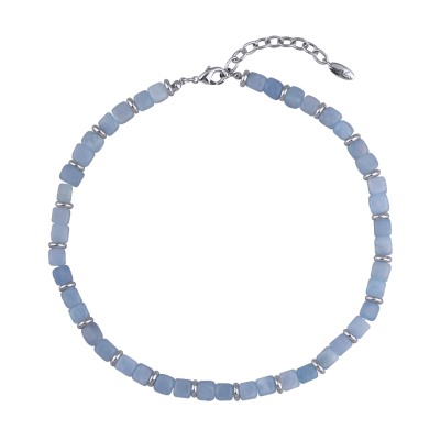 Колье Селена (кварц аквамариновый 7-8мм; покрытие родий) 42-49см, Есть комплект