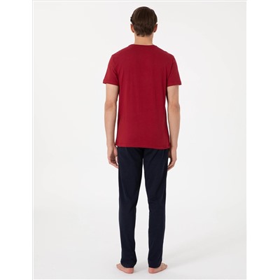 Bordo Kısakol Pijama Takımı