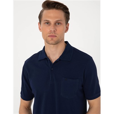 Lacivert Regular Fit %100 Pamuk Polo Yaka Basic Tişört