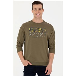 Erkek Haki Bisiklet Yaka Comfort Sweatshirt