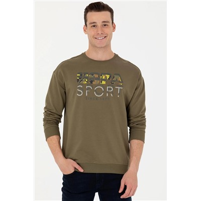 Erkek Haki Bisiklet Yaka Comfort Sweatshirt