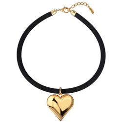 Колье-чокер Сердцебиение (4, 2см, каучук черный; покрытие золото) 43-48см, Есть комплект