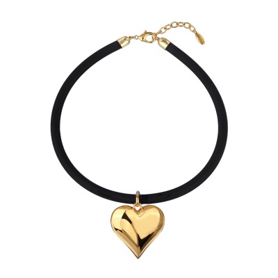 Колье-чокер Сердцебиение (4, 2см, каучук черный; покрытие золото) 43-48см, Есть комплект