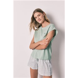 Pijama corto algodón estampado verde