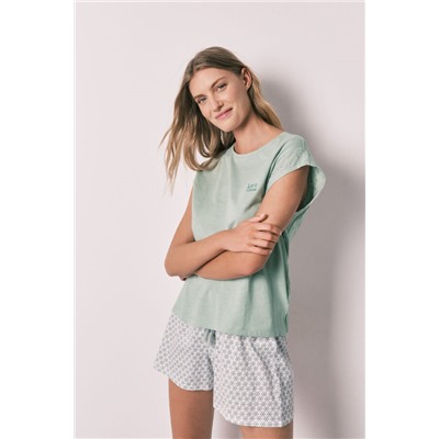 Pijama corto algodón estampado verde