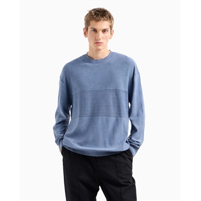 CREW-NECK COTTON SWEATER WITH CENTRAL PROCESSING