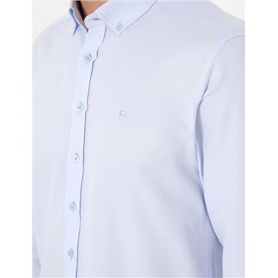 Açık Mavi Oxford Slim Fit Kolay Ütülenebilir Gömlek