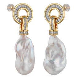 Серьги Барокко (жемчуг белый, белый фианит; покрытие золото), Есть комплект