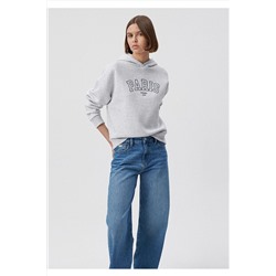 MaviParis Baskılı Kapüşonlu Gri Sweatshirt 1611989-85524