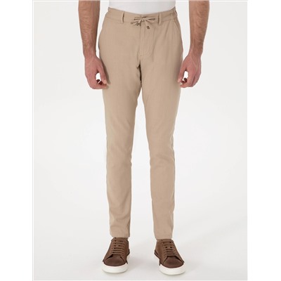 Bej Slim Fit Keten Görünümlü Kanvas Pantolon
