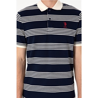 Erkek Regular Fit Polo Yaka Lacivert Çizgili Tişört