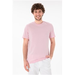 Erkek Regular Fit Bisiklet Yaka Açık Pembe Basic Tişört