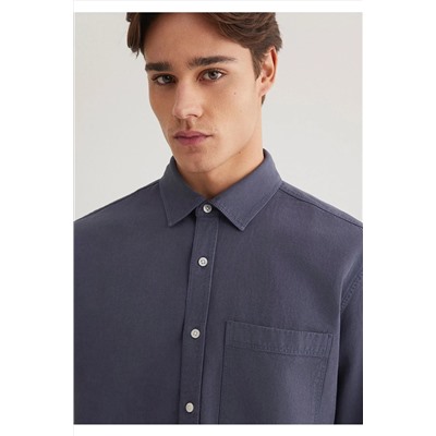 Mavi Keten Karışımlı Tencel Gömlek Regular Fit / Normal Kesim 0211377-82183