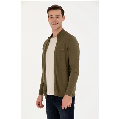 Erkek Haki Basic Triko Hırka