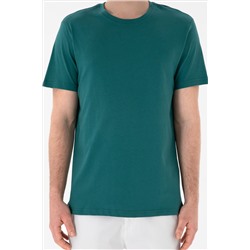 Erkek Regular Fit Bisiklet Yaka Koyu Yeşil Basic Tişört