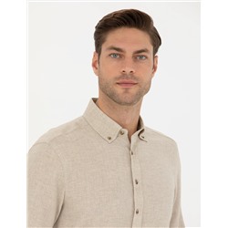 Bej Slim Fit Uzun Kollu Gömlek