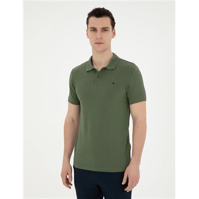 Haki Slim Fit %100 Pamuk Polo Yaka Basic Tişört