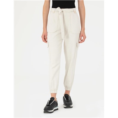 Krem Jogger Fit Kanvas Pantolon