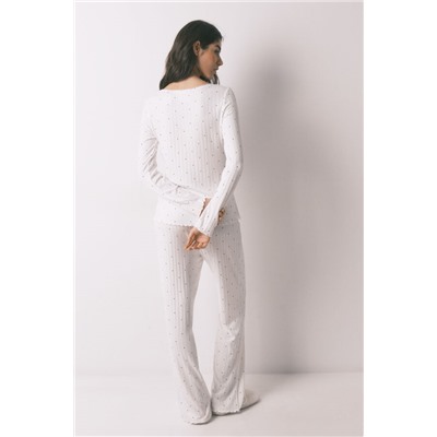 Pijama largo canalé blanco estampado estrellas
