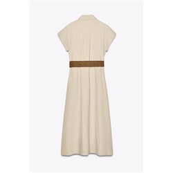 LINEN BLEND MIDI DRESS WITH BELT