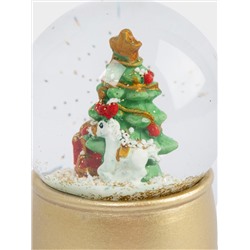 Снежный шар, 7 см, с подсветкой, стекло/полирезин, золотистый, Ель с подарками, New year