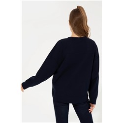 Kadın Lacivert Bisiklet Yaka Basic Sweatshirt