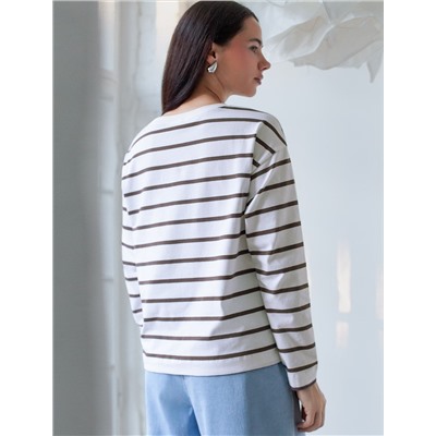 Лонгслив в полоску с принтом из премиального хлопка с эластаном