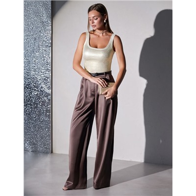 Топ в рубчик с широкими лямками с матовым покрытием металлик из хлопка с эластаном