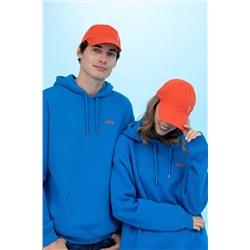 Kobalt Kapüşonlu Oversize Basic Sweatshirt