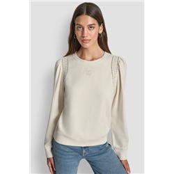 LACE DETAIL PUFF SLEEVE SWEATSHIRT